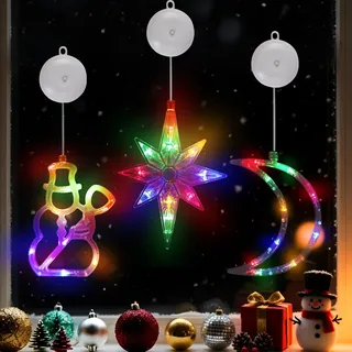 3 Stück LED Saugnapf Lichter Christmas Window Lights | Weihnachtsbeleuchtung, Hängend Fensterlicht, Hängende Weihnachtsdeko für Fenster Innen Außen Dekor