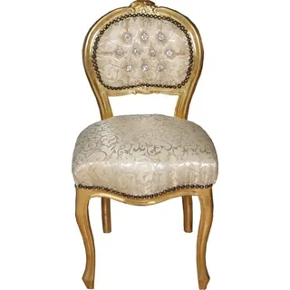 Casa Padrino Barock Damen Stuhl Creme Muster / Gold mit Bling Bling Glitzersteinen - Schminktisch Stuhl - Creme, Gold