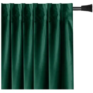 AmeliaHome Set Vorhang H 270 x B 140 cm mit Raffhalter 54 x 10 cm Velvet Optik Flaschengrün 1 St. Kräuselband Wellenband Samt Halbverdunkelungsvorhang Fensterdekoration Dekoschal Dekorvorhang
