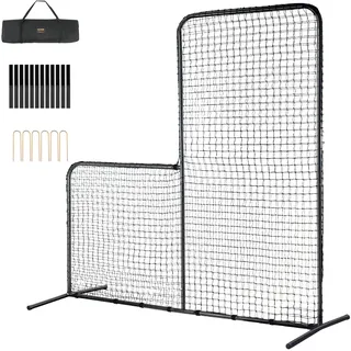 VEVOR L-Typ Baseball für Schlagkäfig, 213 x 96 x 213 cm Baseball- und Softball-Sicherheitsschirm, Tragbares Schlagnetz mit Tragetasche & Bodenpfählen, Pitching-Netz zum Schutz der Pitcher, Schwarz