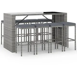 vidaXL 9-tlg. Gartenbar-Set mit Kissen Grau Poly Rattan - Grau