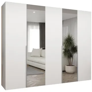 Abiks Möbel Drehtürenschrank 202/250/52 5-türig , Weiß, Kaschmir , Holz , Nachbildung , 9 Fächer , Rechteckig , 250x202x52 cm , Schlafzimmer, Kleiderschränke, Drehtürenschränke