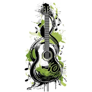 Flaxarne Wandtattoo Gitarre Musik Wandsticker im Graffiti Stil Wandaufkleber für Jungen Jugendzimmer Schlafzimmer Wohnzimmer Deko Selbstklebend