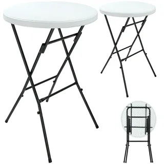 CASARIA Stehtisch 2er-Set Weiß Kunststoff Ø72cm klappbar