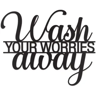 Vivegate Wash Your Worries Away Schild aus Metall – 35.6x27.9 cm, Schwarz, modern, schön, "Wash Your Worries Away", Wandschilder, Dekoration