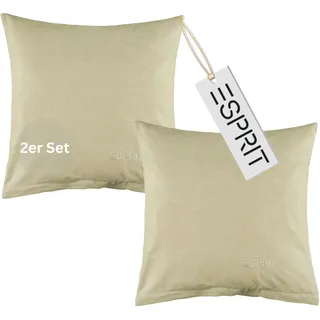 Esprit 2er Set Dekokissen 40x40 Bett Baumwolle 100% Renforcé Beige | 2x Kissenhülle, ohne Füllung, mit Reißverschluss, uni, Doubleface, Zierkissen, Herbst, Winter, OEKO-TEX®