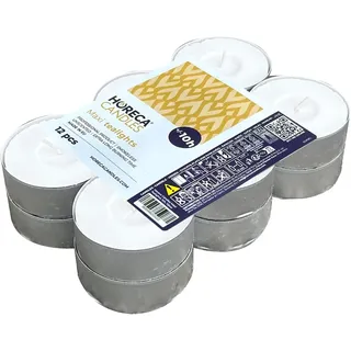 Horeca Candles - Maxi Tealight Weiße Kerzen - Unparfümiert - 144 Stück - Große Teelichter 57 x 22 mm - Brenndauer 10 Stunden - Tea Light Anti-Tropfwachs - 12 x Set mit 12 Teelichtern