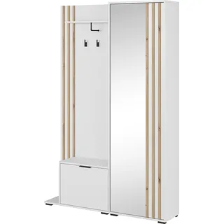 BETTSO Flurgarderobe Garderobe mit Spiegel Flurmöbel mit Ablage und Schuhschrank Garderobenschrank für Flur Nelly Weiß mit Eiche Artisan Lamellen - Weiß