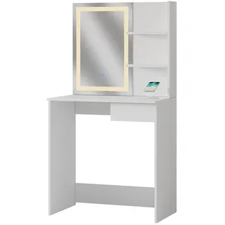 Vicco Schminktisch Dekos Weiß 75 cm mit LED-Spiegel und QI-Ladestation