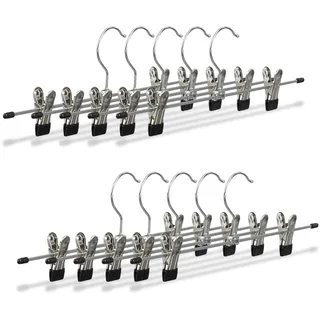 Relaxdays Hosenbügel Set Rockbügel, Klemmbügel verstellbar, Kleiderbügel, HBT 9x35,5x2,5 cm, silber/schwarz