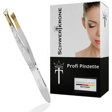Schwertkrone Pinzette aus Solingen Made in Germany Zupfpinzette Augenbrauenpinzette Splitterpinzette vergoldet (schräg vergoldet)