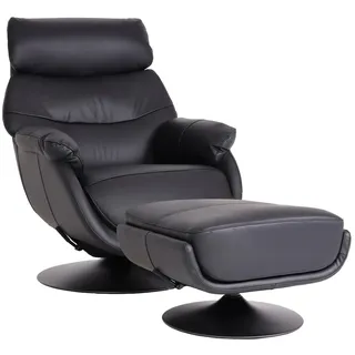 Mendler Relaxsessel mit Hocker Kunstleder 78 x 99 x 80 cm Schwarz drehbar