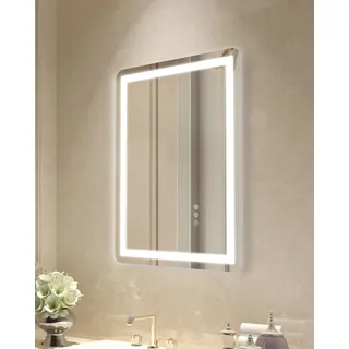 Vevor LED-Badezimmerspiegel Kosmetikspiegel (50 x 70 cm) mit Front- und Hintergrundbeleuchtung, beschlagfreier Spiegel, stufenlos dimmbarer Badezimmerspiegel mit 3 Farbtemperaturen, Wandmontage