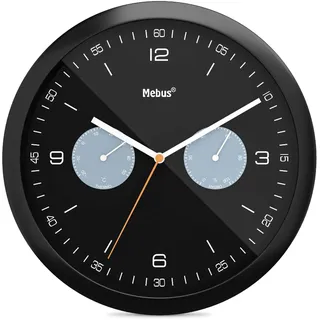 MEBUS Quarz-Wanduhr 26 cm 16100 schwarz