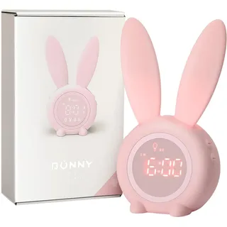YONGYAO Baby Kinderwecker Mädchen Lichtwecker Hasenwecker Hasen Wecker Uhr Rabbit Alarm Clock Wake Up Light Nachttischlampe Schlummerfunktion,6 Laute Geräusche, zeitgesteuertes Nachtlicht Geschenk