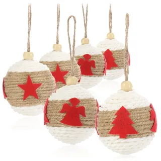 COM-FOUR com-four® 6X Weihnachtskugeln - Christbaumkugeln mit Stoffbezug für Weihnachten - Baumschmuck für den Christbaum, Ø 6 cm (weiß/braun/rot - 6 Stück)