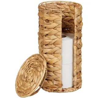 Relaxdays Toilettenpapier Aufbewahrung, 3 Rollen, HxD: 34 x 18 cm, Wasserhyazinthe, Reserverollenhalter stehend, Natur