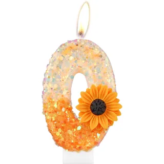 Gänseblümchen Zahl Geburtstagskerzen, Orange Geburtstag Zahl 0 Kerzen für Geburtstagskuchen, Gänseblümchen Blume Geburtstagskerze, Glitzer Blume Kerze für Mädchen Geburtstag Party Dekorationen