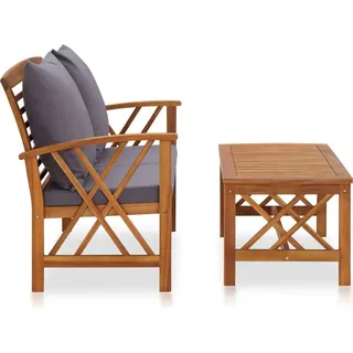 vidaXL 2-tlg. Garten-Lounge-Set mit Auflagen Massivholz Akazie - Grau