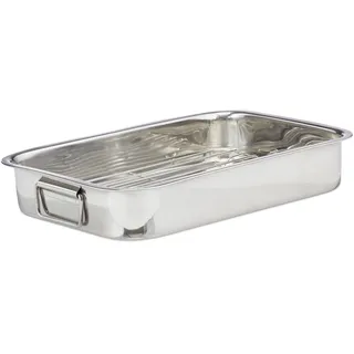 Relaxdays Bräter mit Rost XL 43 x 31 cm Silber