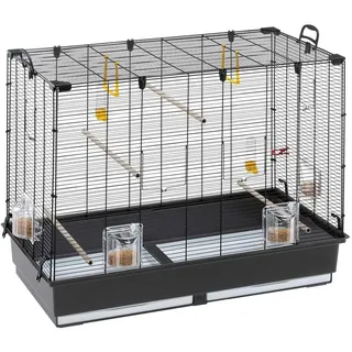 Ferplast Vogelkäfig Piano 6, Wellensittich Käfig Exotenkäfig, inkl. Vogelspielzeug, Vogel-Futternapf, Vogel-Sitzstangen, Schwarz, 87 x 46,5 x h 70 cm.