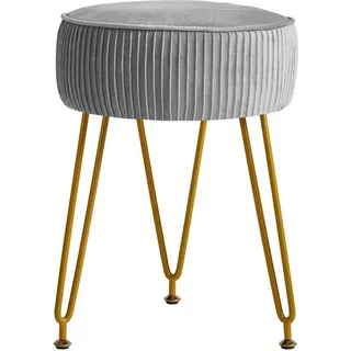 Unyqoos® Runder Samt-Hocker – multifunktionaler Pouf als Fußhocker, Sitz- und Schminkhocker mit goldenen Stahlbeinen, eleganter Polster-Pouf für Wohnzimmer - Grau