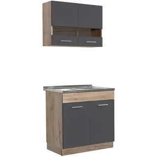 Homestyle4u Küchenzeile 80 cm Eiche Grau