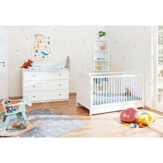 Pinolino Babyzimmer , Weiß , Holzwerkstoff , 2-teilig , 3 Schubladen , zum Juniorbett umbaubar, höhenverstellbar, Sprossen mit Normabstand, Aufbauanleitung im Karton, Lattenrost inklusive, Schlupfsprossen , Babymöbel & Kindermöbel, Babyzimmer, Babyzimmer-Serien