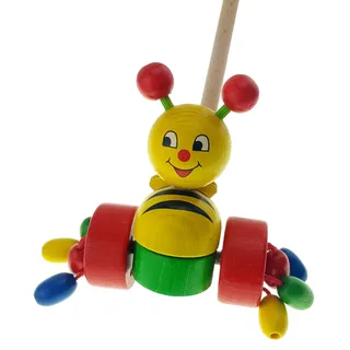 Hess Holzspielzeug 14457 - Schiebefigur aus Holz, Bunte Biene, ca. 13 x 15 x 60 cm, kindgerechtes Spielzeug zum Schieben und Ziehen für Kleinkinder