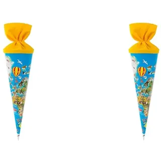 goldbuch 93070 Geschwisterschultüte mit Weltkarte Motiv, Zuckertüte 35 cm, Schultüte aus Lackkarton, Geschenkverpackung für viele Anlässe, Geschwistertüte zur Einschulung (Packung mit 2)