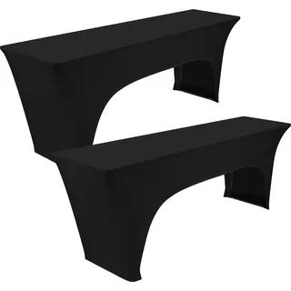 Teruntrue 2 Stück Premium Elastisch Biertischhusse, Biertischhusse für Bierzeltgarnitur, 220 x 50 cm, Unten sind 4 Fußtaschen angebracht, waschbare Tischhusse für Bankette im Freien (Schwarz)
