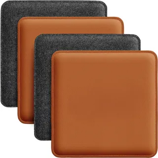 Miqio Design Sitzkissen | Wendekissen Rechteckig aus Filz und Kunstleder | Stuhlkissen 35x35 cm | 4er-Set | Sitzauflage für Bank und Stuhl | Dunkelgrau-Cognac