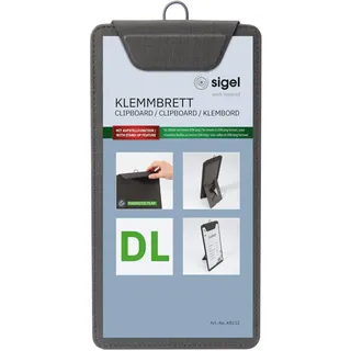 SIGEL KB112 Klemmbrett DIN lang anthrazit, mit Aufstellfunktion, stabiles, stylisches Clipboard mit edler Leinenstruktur, strapazierfähig und leicht abwischbar, für Speisekarten