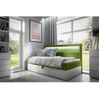 Boxspringbett Gästebett Kinderbett FABIAN Nr.2 100x200cm Weiss-Grün - Weiß, Grün