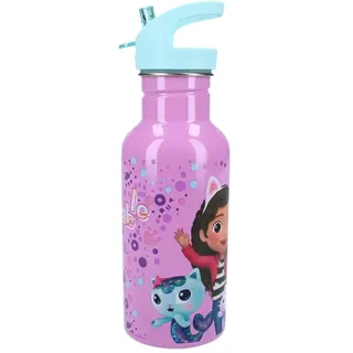 My sweety pop Kinder-Wasserflasche aus Edelstahl – Kindergarten – Schule – Urlaub – Mahlzeit – 22 cm – 500 ml – Hydratation – Geschenkidee – Flasche (Gabby's Dollhouse – Blau/Lila)
