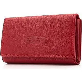 ekavale Damen-Geldbörse XXL aus Rindsleder mit RFID, Leder-Geldbörse mit Vielen Fächern für Frau (Rot)