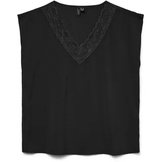 VERO MODA Damen Vmsafa Sl V-Neck Lace Top WVN Ga Noos, Black, X-Large