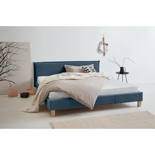 OTTO products Polsterbett »Heddi« in 5 Breiten: von 90cm-200cm, Biese am Kopfteil, Strukturstoff, blau