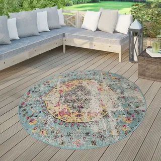 TT Home Moderner Outdoor Teppich Wetterfest für Innen & Außenbereich Boho Style In Multifarben Größe 160 cm Rund - Bunt