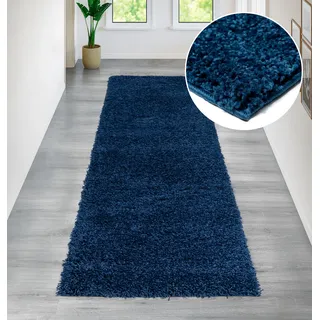 Hochflor-Teppich OTTO HOME "Viva Shaggy, in Standard- und Premium-Qualität, 30 mm oder 45 mm Höhe" Gr. 11, blau (dunkelblau), B:67cm H:30mm L:230cm, Kunstfaser, Teppiche, Hochflor-Teppich, Uni Farben, einfarbig, weich, kuschelig, Läufer, Kundenliebling