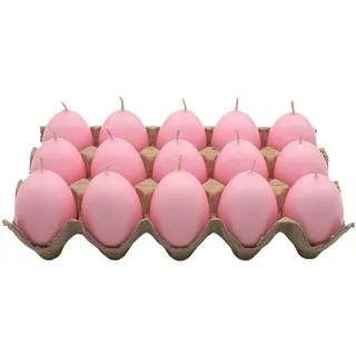 Dekohelden24 Ostereikerze im 15er Set - Eikerzen - Osterkerzen - Kerzen als Osterei, Kerzenei, Wachskerze Eiform, Dekokerze als Osterei in Pastell rosa, Lieferumfang: 15 Eikerzen, Größe H/Ø 6 x 4,5 cm,