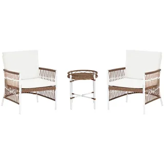 Beliani Bistro-Set 2-Sitzer Weiß Levico , Weiß, Braun , Metall , Gartenmöbel, Gartengarnituren, Gartenmöbel-Sets