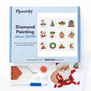 Figured'Art Mini Serie Diamond Painting Erwachsene - Weihnachten 3 - Premium-Box mit 12 Stück 15x18 cm 5D Bilder, Eckige Steine - DIY Set zum Basteln
