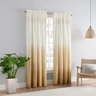 Vue Arashi Moderner Boho Dekorativer Ombre Stangentasche Fenstervorhang für Wohnzimmer (1 Panel), 132,1 x 213,4 cm, Gold