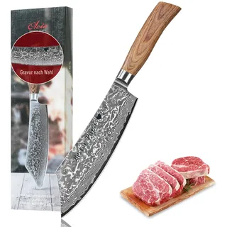 Wakoli EDIB Pro Damast Blockmesser mit Gravur – Personalisiertes BBQ-Messer, 20 cm Klinge aus 67 Lagen Damaststahl (VG10-Kern), ergonomischer Pakkaholzgriff – Profi Küchenmesser in Geschenkbox