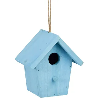 Relaxdays Deko Vogelhaus bunt, aus Holz, Kleines Vogelhäuschen, Frühlingsdeko zum Aufhängen, HBT: ca. 16 x 15 x 11 cm, blau