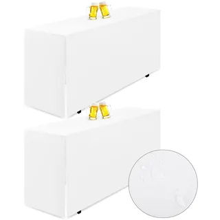 Teruntrue 2 Stück Premium-Biertischhusse, Biertischhusse für Bierzeltgarnitur, 220 x 50 cm, wasserdichte Tischdecke mit geschlitzter Unterseite, waschbare Tischhusse für Bankette im Freien (weiß)