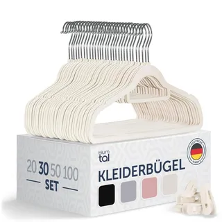 Blumtal Samt-Kleiderbügel, rutschfest, um 360° drehbar, für Mäntel, Anzüge, Hemden und Hosen, 30 Stück, Elfenbein