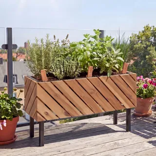 Mendler Pflanzkasten HWC-P87 36x62x22cm Akazie - Hellbraun | Blumen-/Pflanzkübel, Blumenkasten, In-/Outdoor, Holz, FSC®-Zertifiziert
