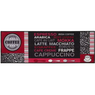 andiamo Teppich Läufer Cafe Creme - Küchenläufer Flur Läufer mit Kaffe Schriftzügen - Küchenteppich Küchenläufer 50 x 150 cm Grau-rot